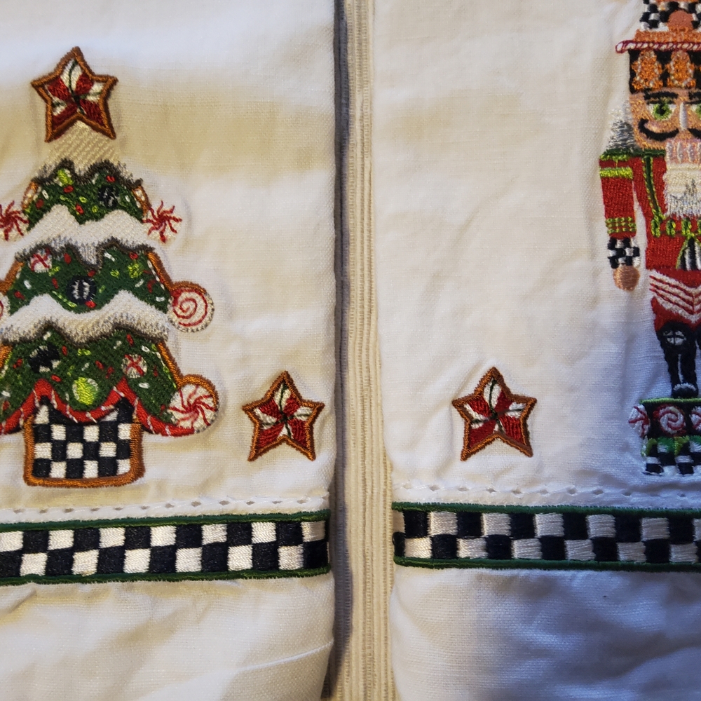 MacKenzie-Childs Holiday Nutcracker and Tree Towels - White, Red, Green, Black - Picture 3 of 7